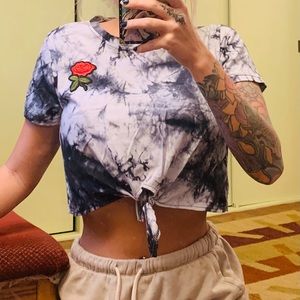 2 for $10 Tie Dye Tie Front Rose Crop Top